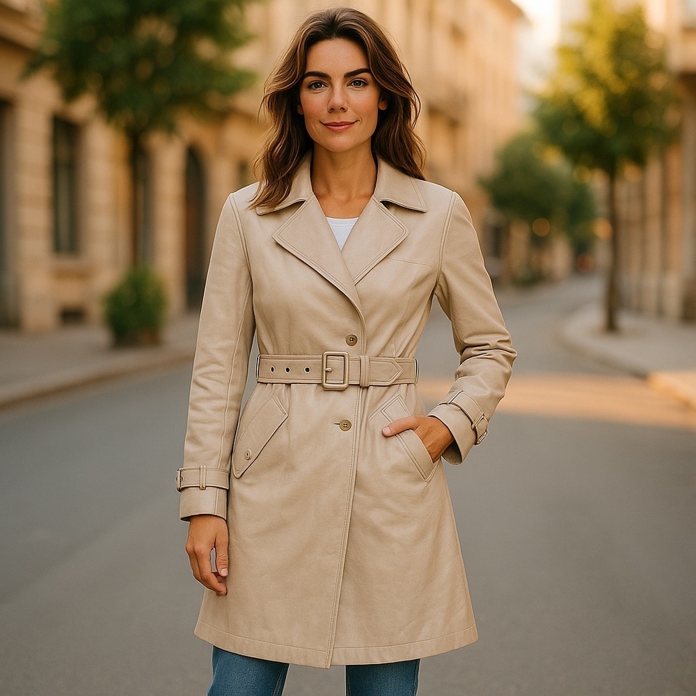 CoSTUME NATIONAL Long Trench Coat sz 42 IT 6 US Beige Cotton Made in Ita…